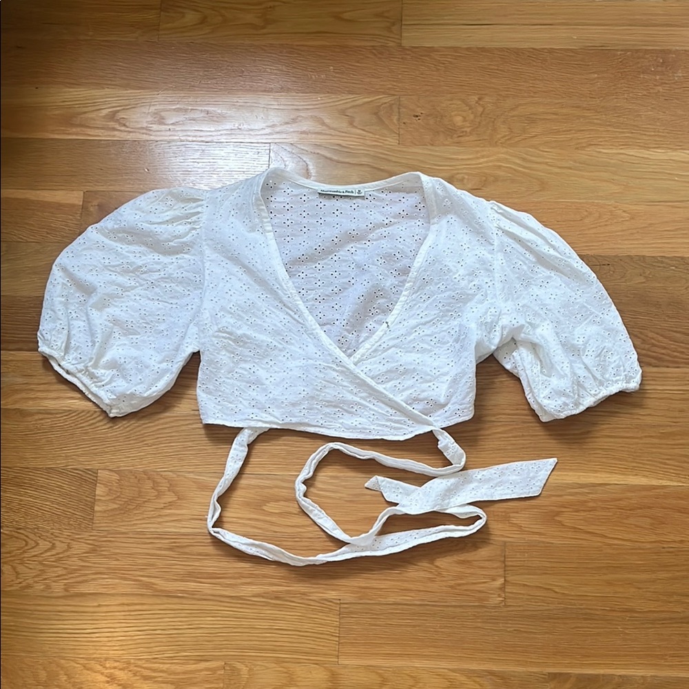Eyelet White Puff Sleeve Wrap Crop Top